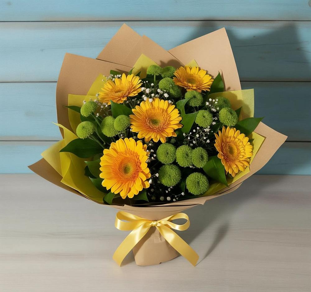 Букет цветов из: Герберы и Хризантемы в Восточный