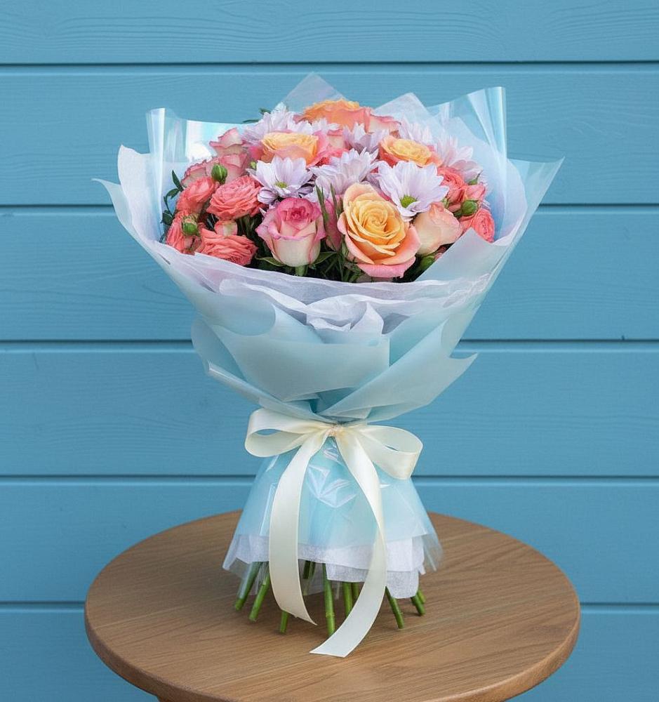 Букет цветов из: Хризантемы и Розы в Восточный